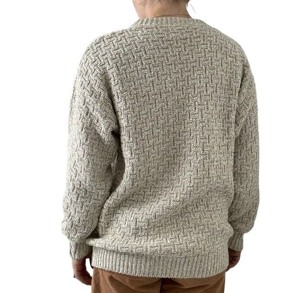 Vintage 1990s Eddie Bauer Beige Tan Crewneck Chunky Cotton Sweater Made in USA - Picture 5 of 8